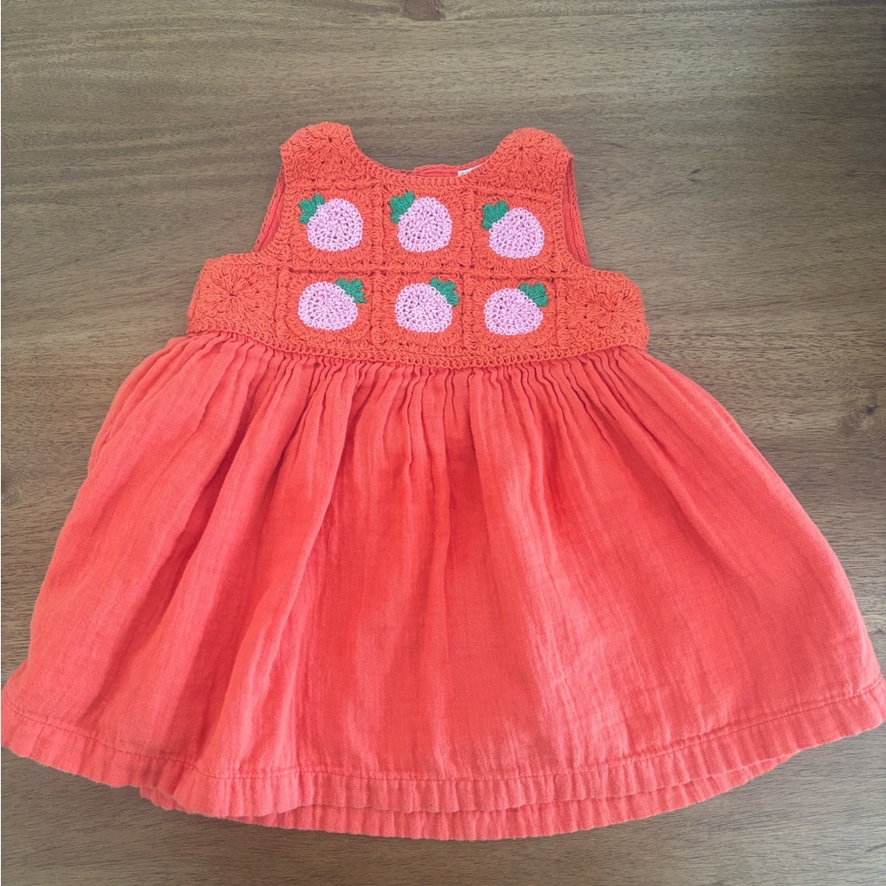 Hanna Andersson Woven Crochet Muslin Peach Dress 12-18M Baby Toddler Girl